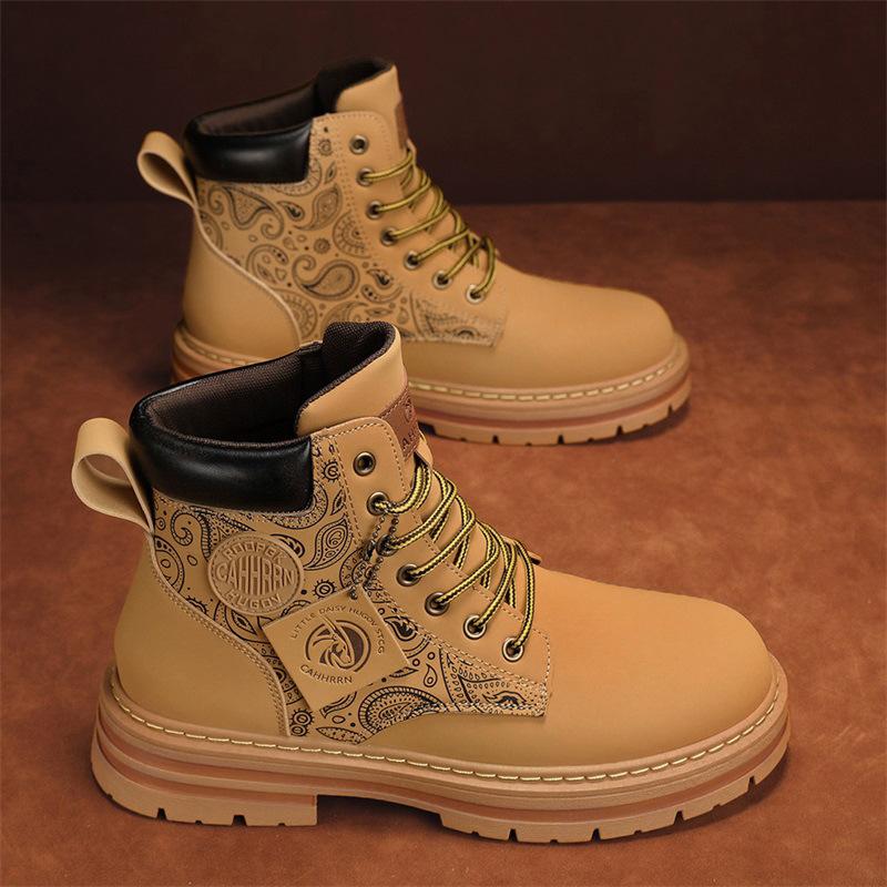Autumn Leather Cashew Flower Color Matching Martin Boots 2025 Trendy New High-top Tooling Locomotive Men's Martin Men's Boots