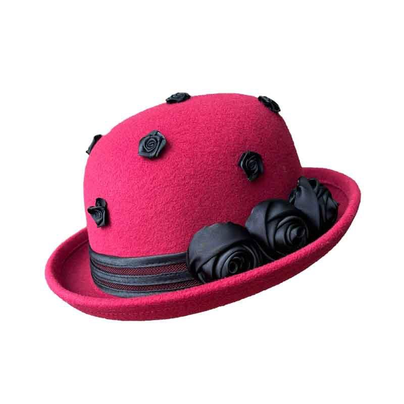 Fashion Dome Crimped Felt Top Hat Elegant Rose Decoration Fashion Hat Women's Autumn and Winter Woolen Woolen Pot Hat