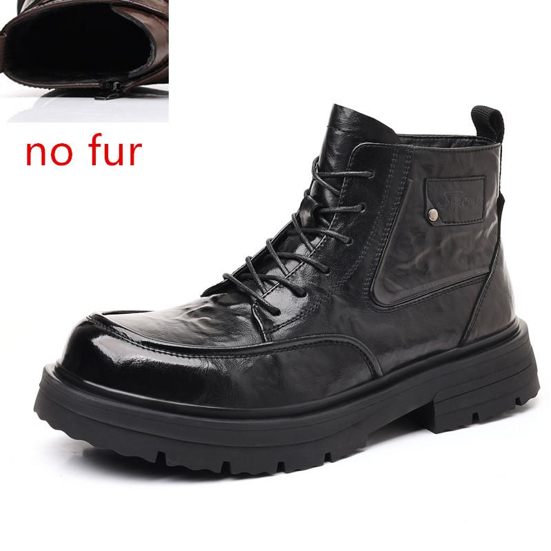 

Модные мужские хлопковые туфли на шнуровке с высоким голенищем из кожи, теплые меховые, супер толстые хлопковые ботинки для улицы, плюшевые зимние мотоциклетные ботинки для мужчин 38