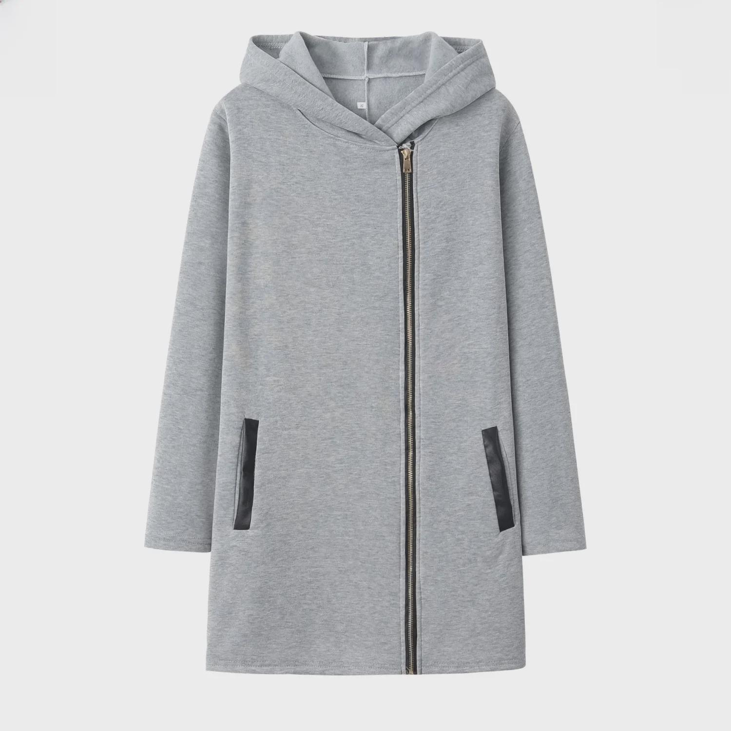 

Женская модная куртка с капюшоном, боковой молнией и бархатом XL серый