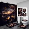 4Pcs Painted Floral Shower Curtain Set with Non-Slip Bath Mat, Toilet Lid Cover, Contour Rug & 12 Hooks, Bathroom Decor