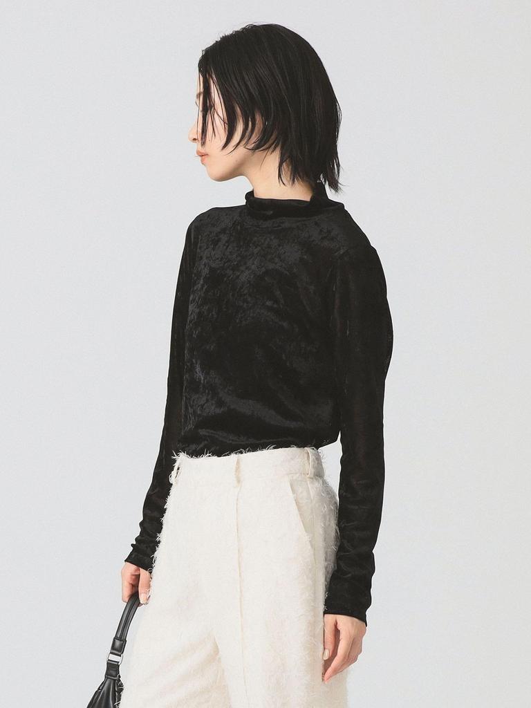 Ray Beams Dam långärmad t-shirt, Topp med hög hals i sammet och tyll, Svart, En storlek