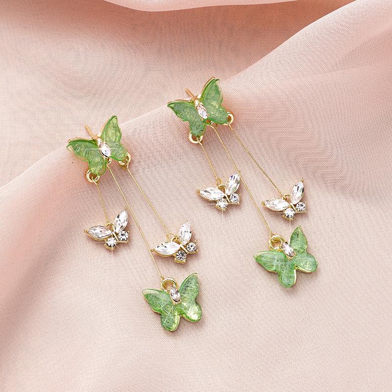 S925 Silver Purple Butterfly Tassel Earrings Women Luxury Crystal Long Dangle Vintage