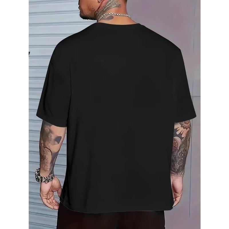 European Sizes Men's Russian Phrase T-Shirt - "Cool But Very Busy" Cyrillic Script Print, Casual Short Sleeve Round Neck Summer Top