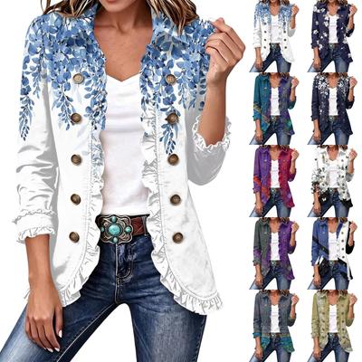 Women's Fashion Floral Print Long Sleeve Ruffle Button Down Blouse for Casual Wear