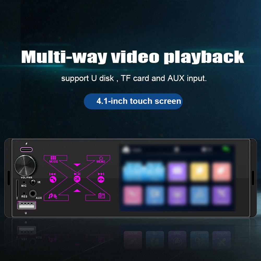 Autoradio-Receiver 4*60W Single-DIN Bunte Lichter MP5-Player mit 4.1-Zoll Touchscreen BT 5.0 FM-Transmitter