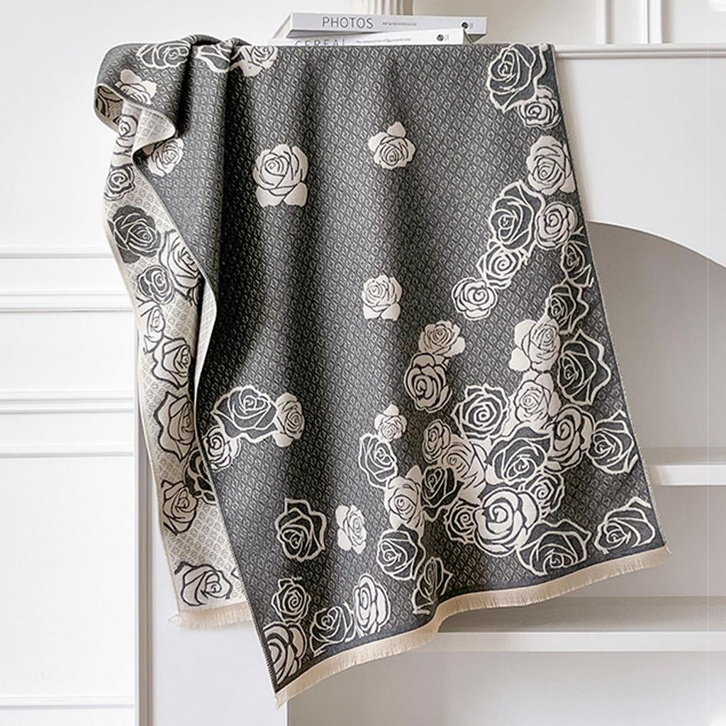 Camellia Cashmere Scarf Women'S Winter Senior Sense Versatile Thickened Warm Scarf Air Conditioner Shawl Imitation Cashmere