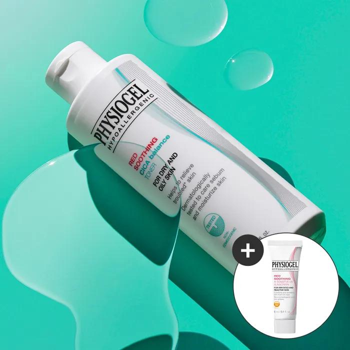 Physiogel Red Soothing Cica Balance Toner 200ml + Red Soothing Cica Cream 10ml + Cica Balance Pore Solution Sun 5ml