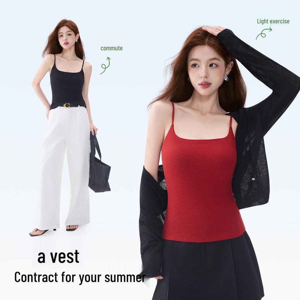 Antibacterial Cool Women's Camisole: Double Straps, Chest Pads, Ice Silk, Seamless Design