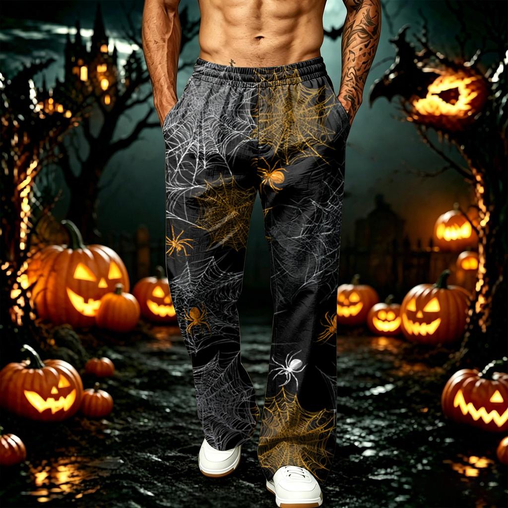 Men's Loose Fit Joggers with Pockets Halloween Printed Sweatpants for Casual Workout