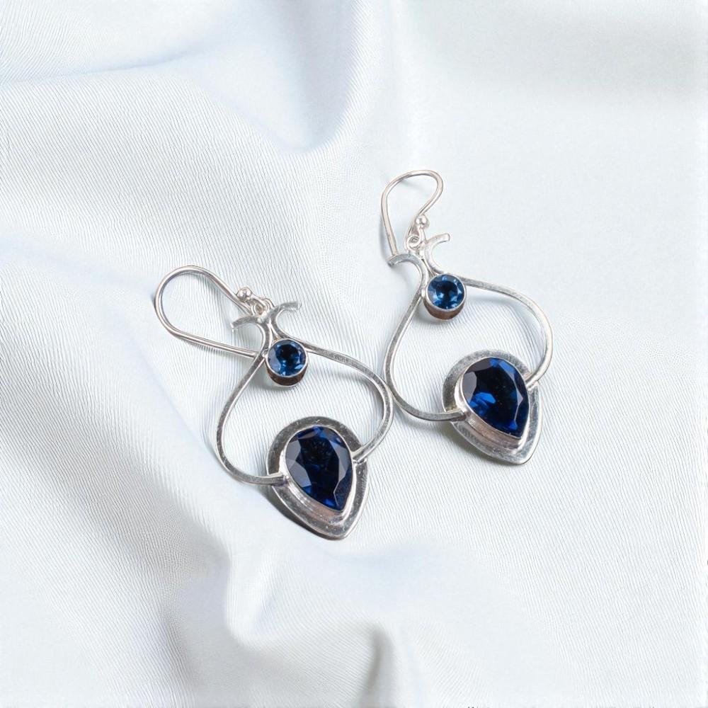 London Blue Topaz Gemstone 925 Sterling Silver Jewelry Handmade Earrings 2.2" EE-80-1