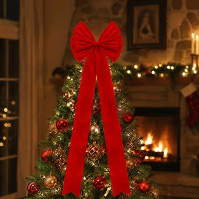 Long Streamers Christmas Bow Large Size Tree Topper Bow Giant Bow Ornament  Outdoor Decor