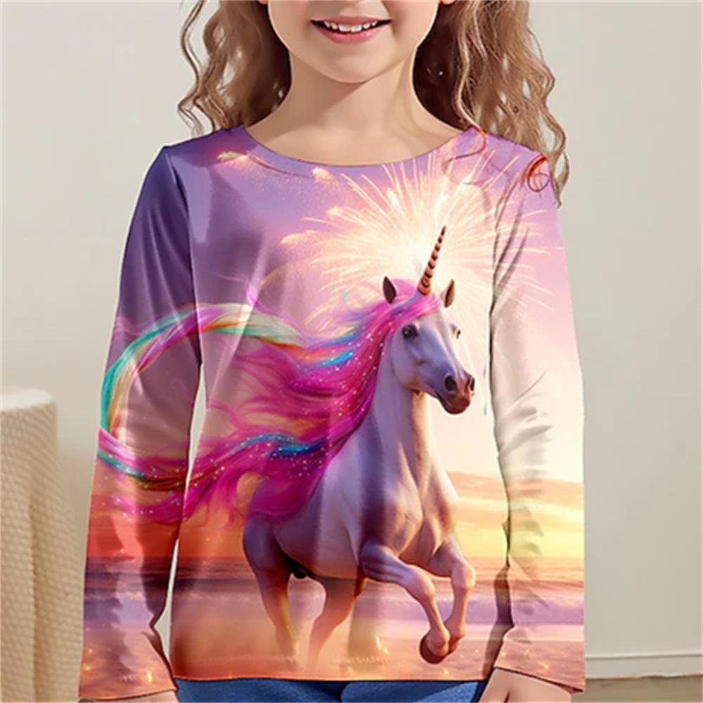 

Cartoon Comics Children s 3D Digital Printed Girls Fashionable and Comfortable Round Neck Long Sleeved T-shirt 170 бейкер миллер розовый