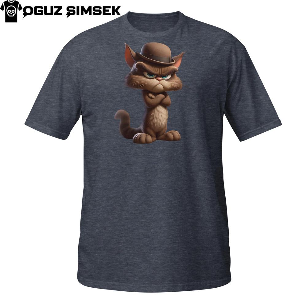Grumpy Hat Cat T-Shirt – Angry Cartoon Kitten with Vintage Gangster Vibe