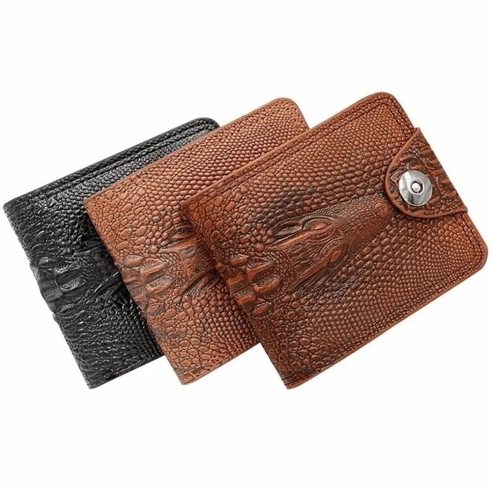 Vintage PU Leather Crocodile Skin Wallet Small Alligator Coin Pocket Purse Zipper Closure Credit Card Holders Male