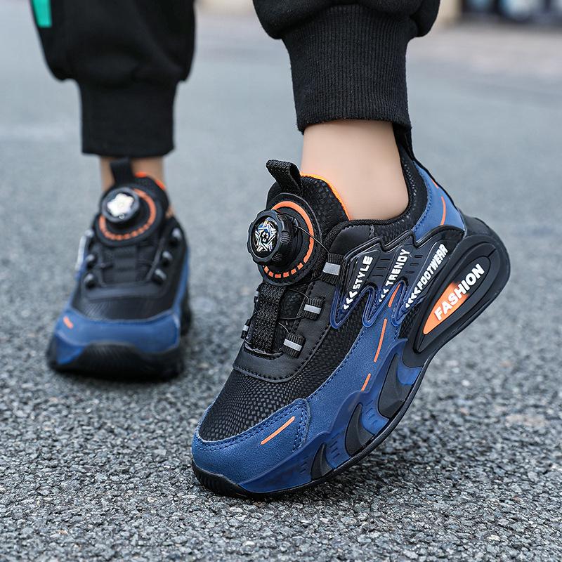 Chłopięce 2025 Skórzane Siateczkowe Oddychające Antypoślizgowe Buty do Biegania z Pokrętłem