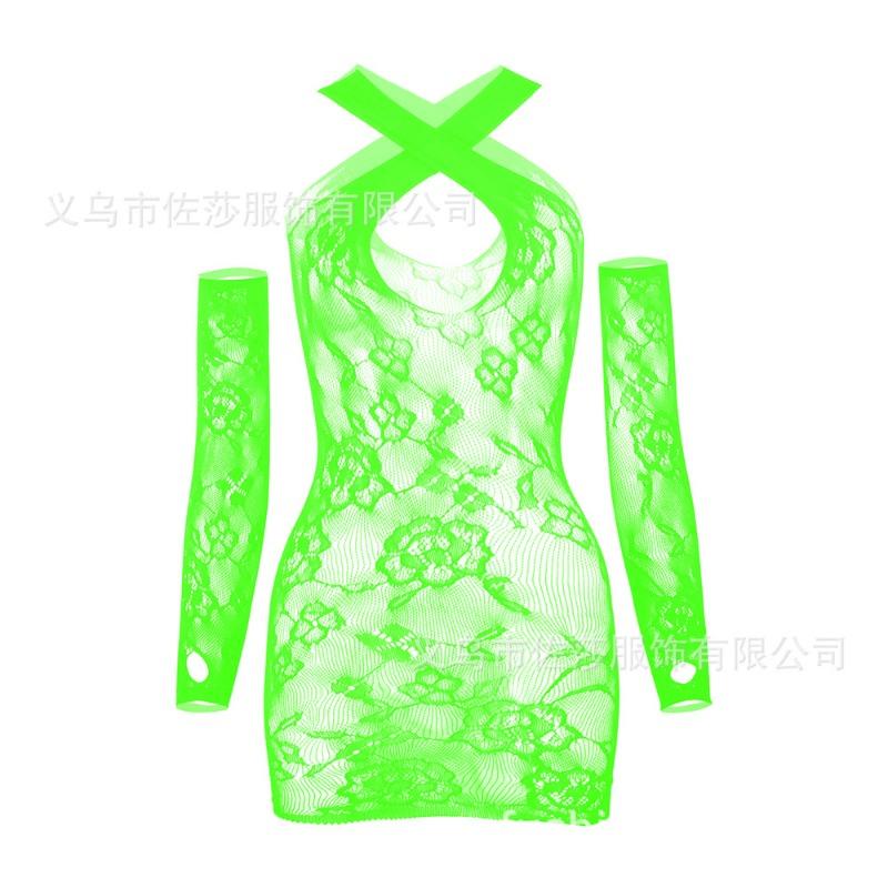 Sex Underwear Hollow Long-sleeved Halter Sexy Tight-fitting Perspective Hip Skirt Short Skirt