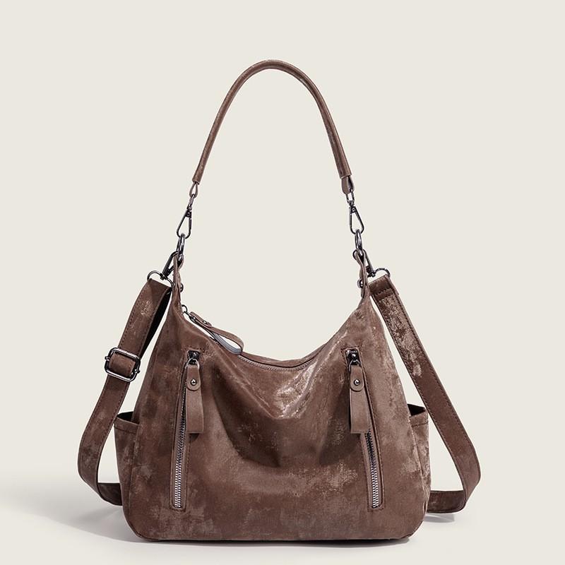 

New Women s Bag Niche Design Retro Suede Tote Large Capacity Texture Fabric One-shoulder Cross-body коричневий