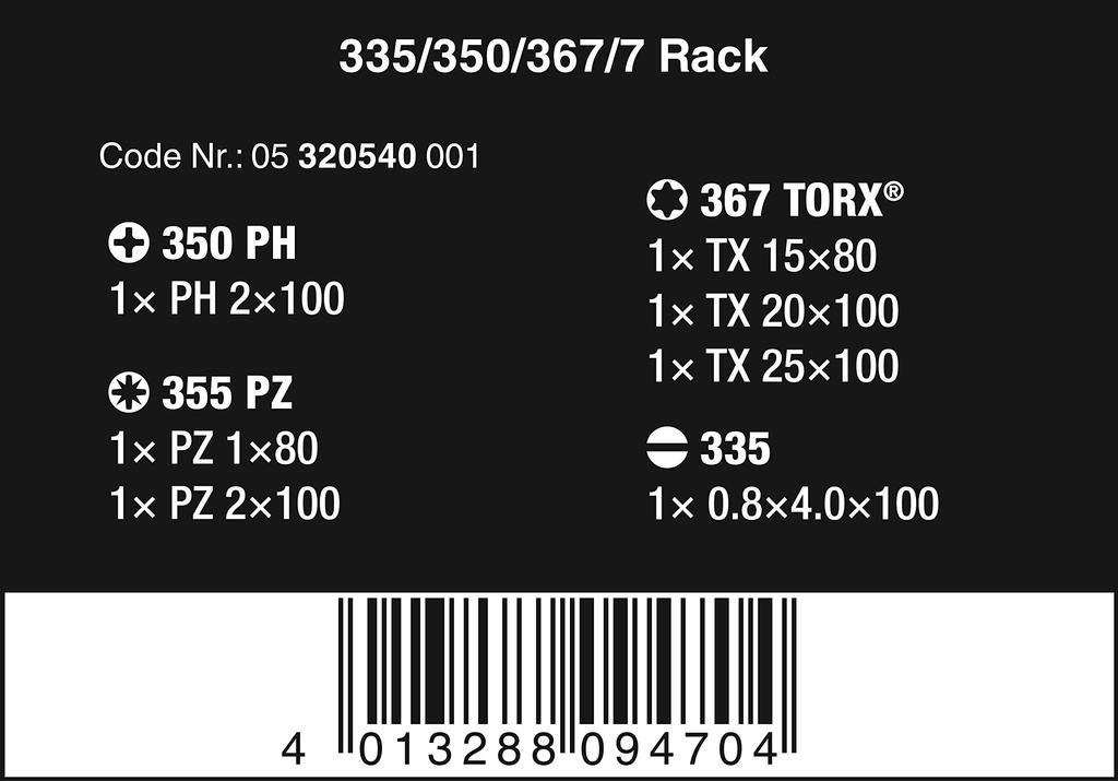 WERA Kraftform Handle Screwdriver Set with 320540 7-Piece Rack,