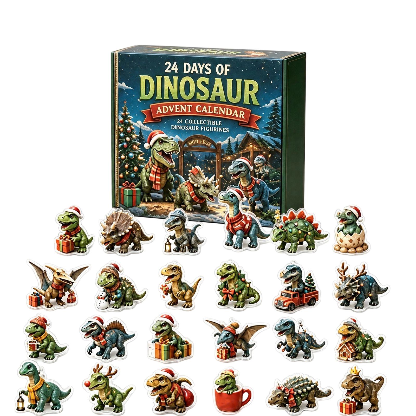 24 Tage Dinosaurier Adventskalender 24 Stück Weihnachten Dinosaurier 2D Acryl Hängende Ornamente Feiertags-Countdown Überraschungsgeschenkbox One Size black