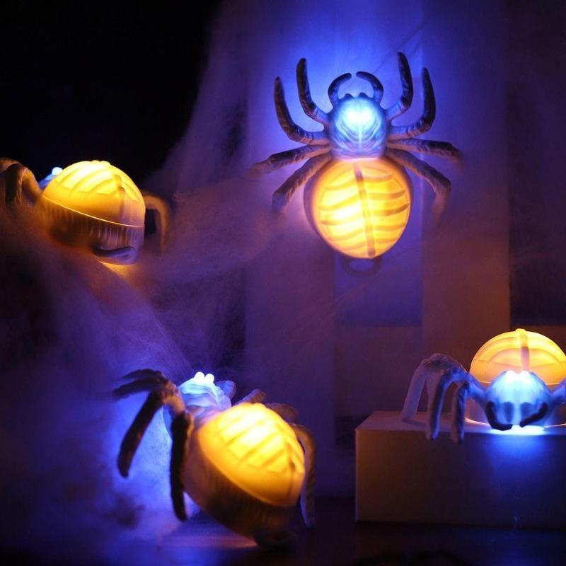20PCS Waterproof Halloween LED Light Up Spider Decor, Realistic Luminous Horror Spider Figurines, Indoor Desktop Party Ornaments