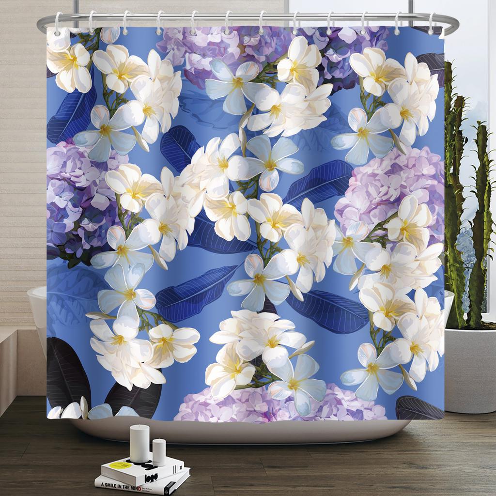 Floral Shower Curtain Flower Butterfly Waterproof Polyester Bathroom Curtain With Hooks Bathtub Screen