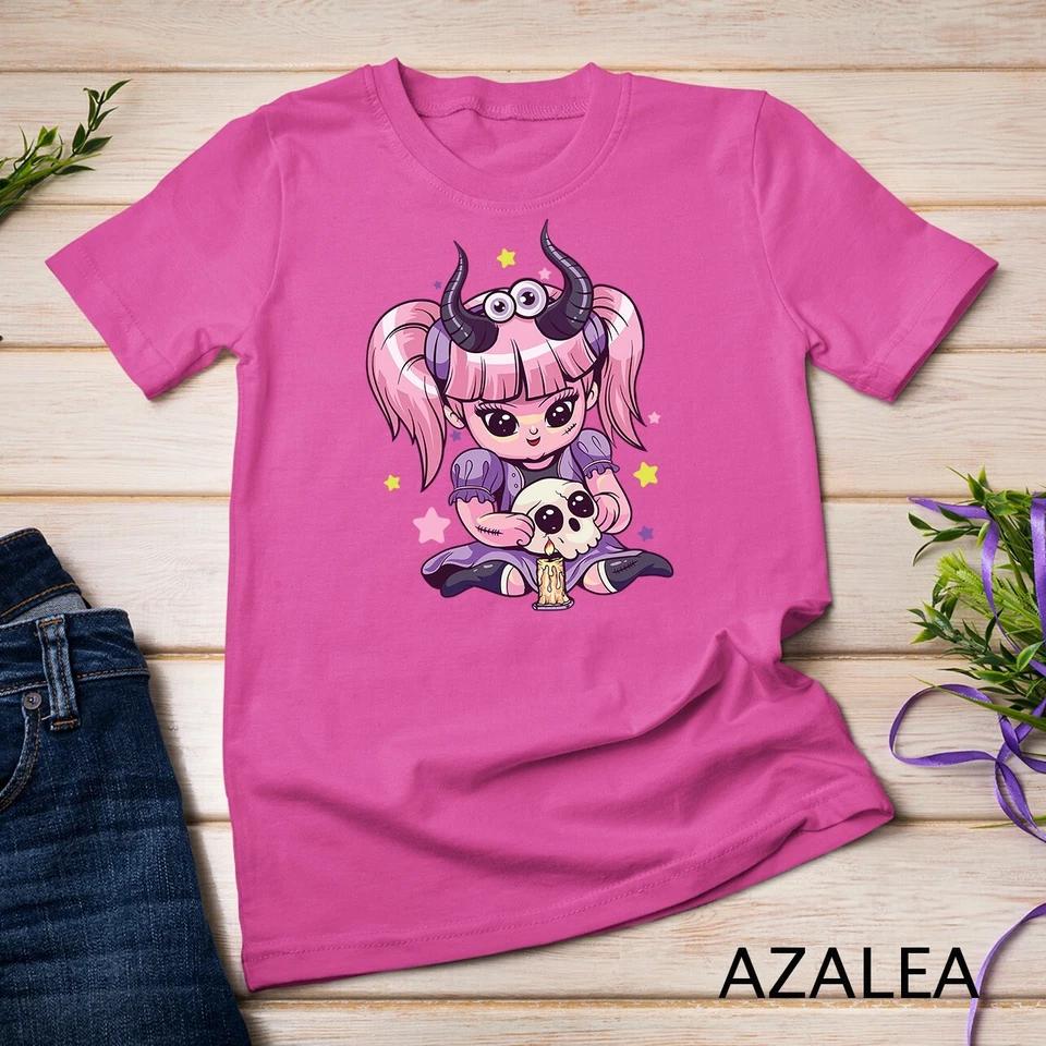 Kawaii Pastel Goth Cute Creepy Girl Skull Demon Evil Girl Unisex T-shirt 8 XL
