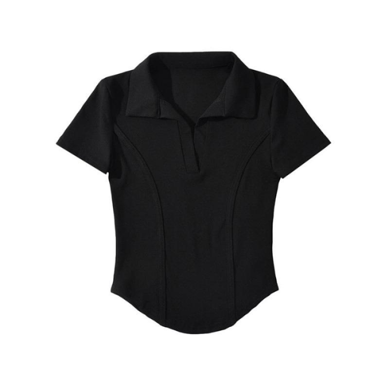 Korean version of fishbone POLO collar slim-fitting short-sleeved T-shirt women's small summer new chic t-shirt top