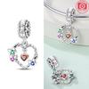 Authentic Original Pink Love Heart Pendant Bead Component Blue Key Bead Components Compatible With Bracelet High Quality Fine Jewelry Charm Bead