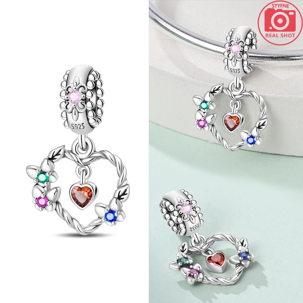 Authentic Original Pink Love Heart Pendant Bead Component Blue Key Bead Components Compatible With Bracelet High Quality Fine Jewelry Charm Bead