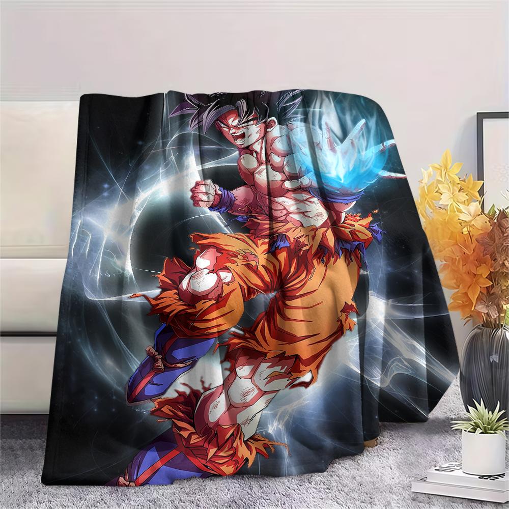 Cartoon Character Goku Pattern Flannel Blanket, High Quality Comfortable for All Seasons, Home Decor, Warmth and Comfort, Perfect for Gifts.