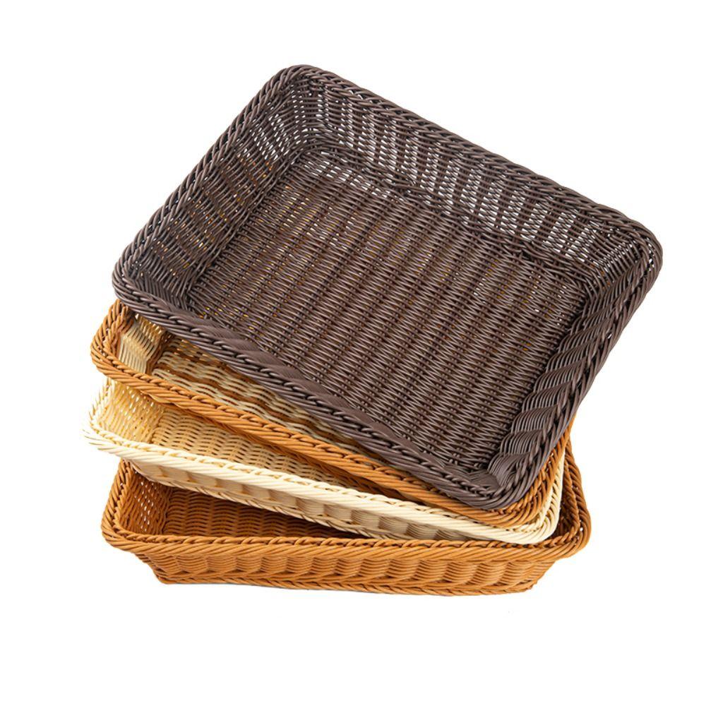 Woven Pattern Kitchen Storage Basket Multicolor Bread Fruit Tray Organization Box Home Shop Hotel