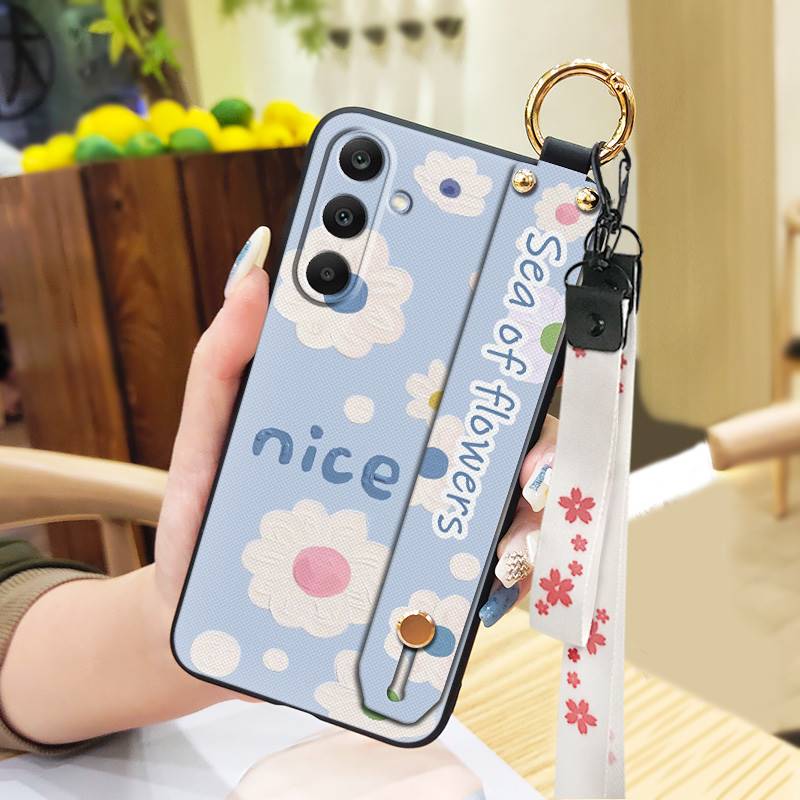 Anti-dust Wrist Strap Phone Case For Samsung Galaxy M56 5G/SM-M566B Kickstand Flower Shockproof Protective Soft case