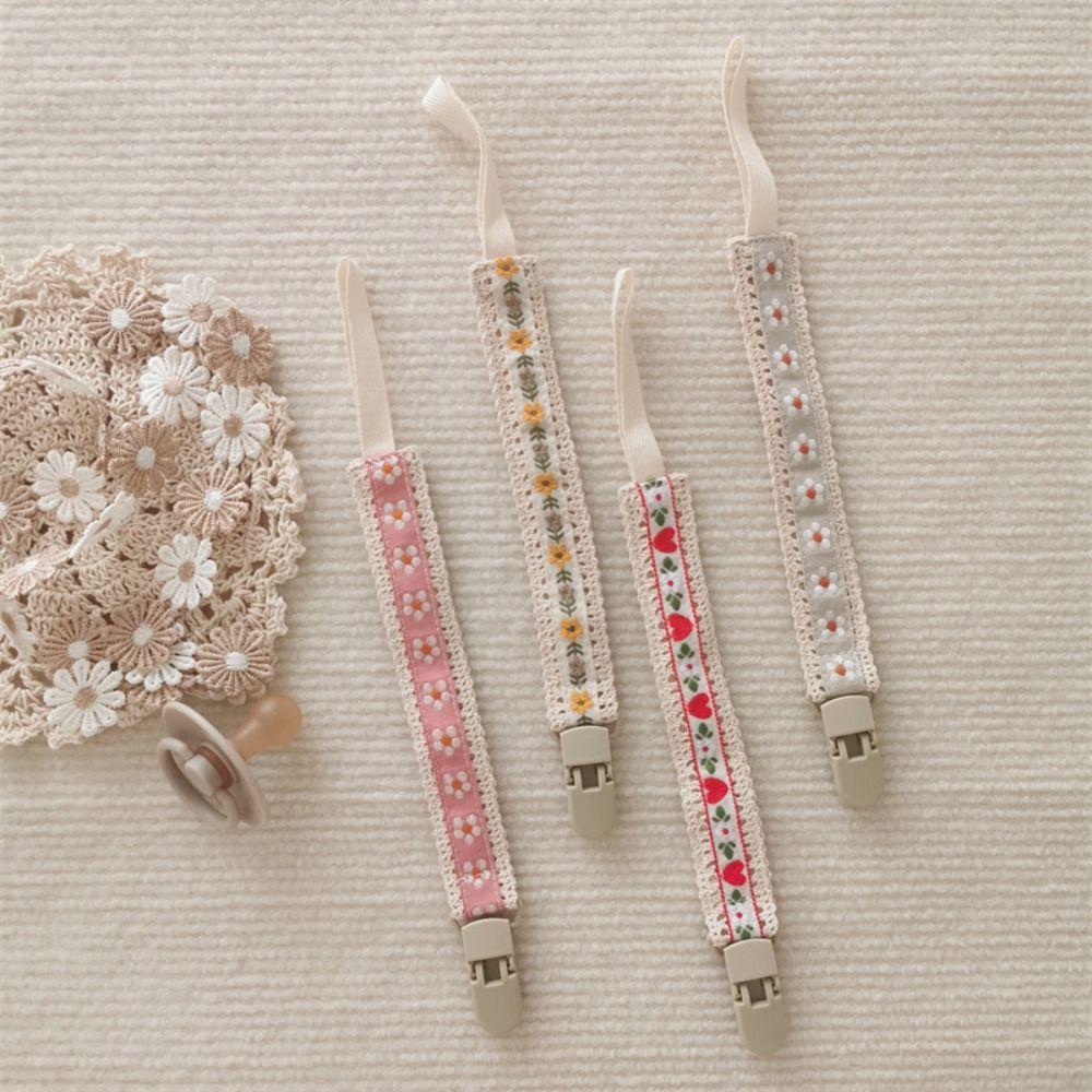 Stickerei Blumen Baby Stoff Schnuller Kette Ethnischer Stil Schnullerhalter Clips Kinder