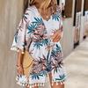 Summer Fashion Sun-protective Blouse with Floral Tassels and Drawstring for Women