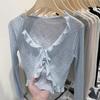 French Ribbed Lace-Up Cardigan - Long Sleeve Knit Shawl for Spring 2026 Women’s Collection