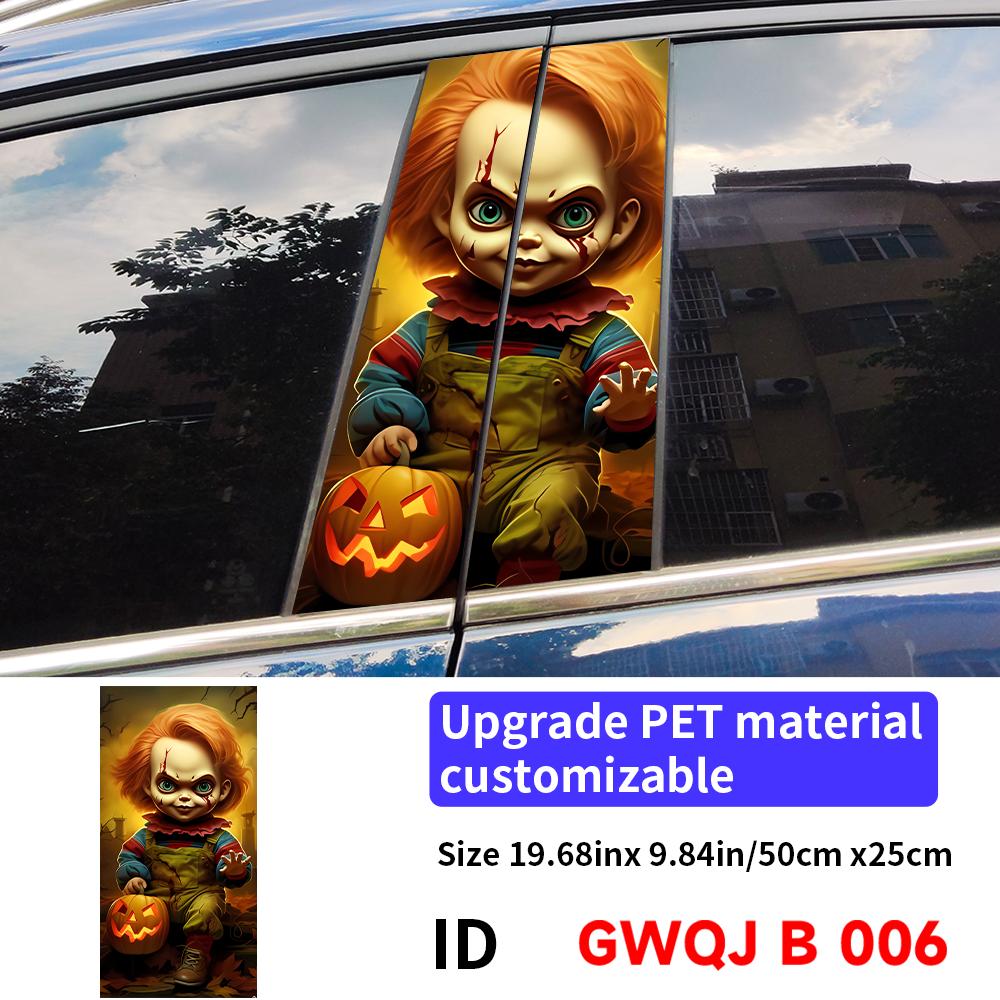 Horror Ghost Doll Car Sticker Auto B-pillar Car Center Column Decor Cover Scratches Waterproof Sunscreen Vinyl Decal Accessories