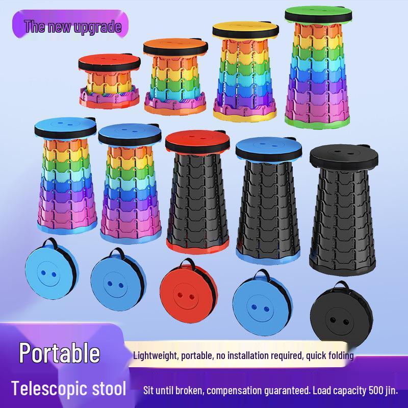 Collapsible Telescopic Outdoor Stool: Portable, Space-Saving, Adjustable for Travel and Fishing.