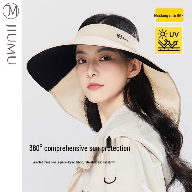 JIUMU Women's Summer Open-Top Wide-Brim Sun Hat with Neck Protection