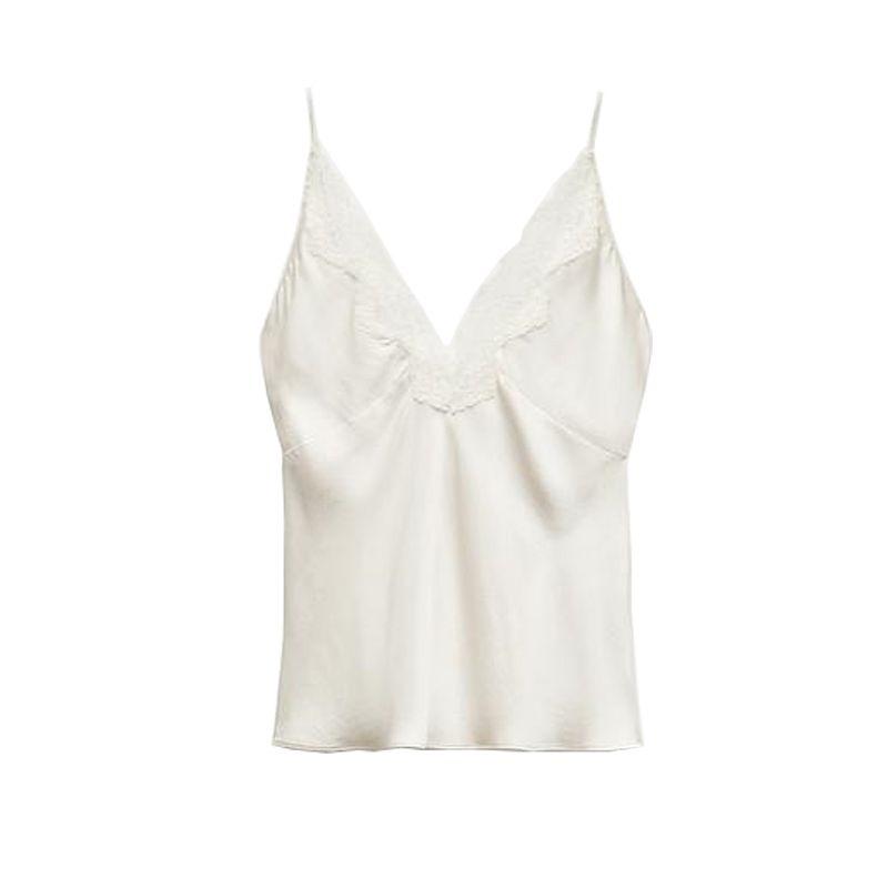 Spring New Women's French Style Elegant Sexy Lace Decorative Silk Satin Textured Vest Tops 1067261