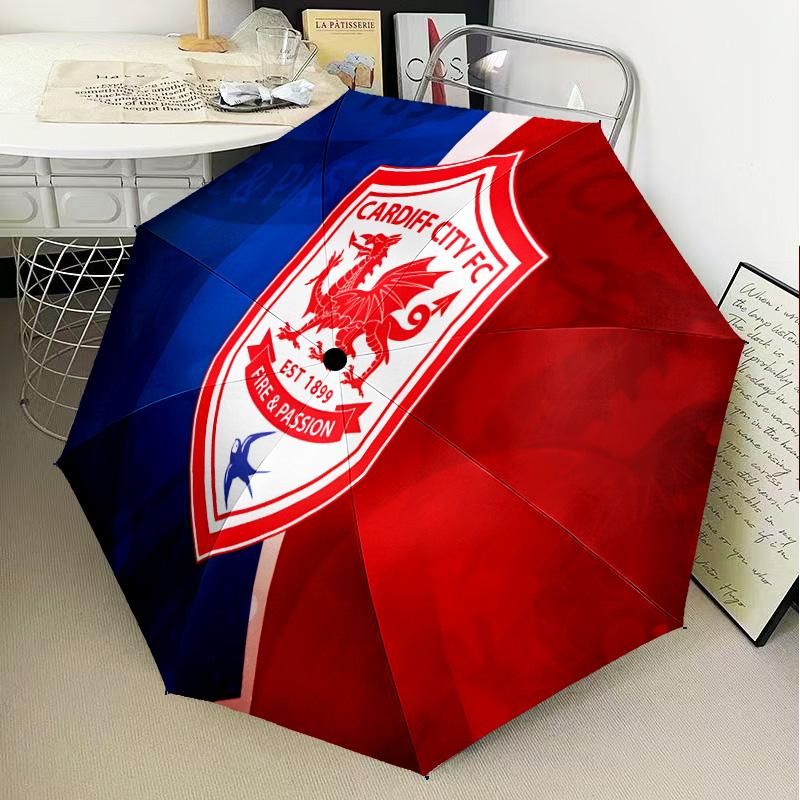 Football Club Cardiff Automatic Folding Umbrella - 8-Rib Travel Umbrella with Auto Open/Close & Portable Gifts for Holidays or Birthdays