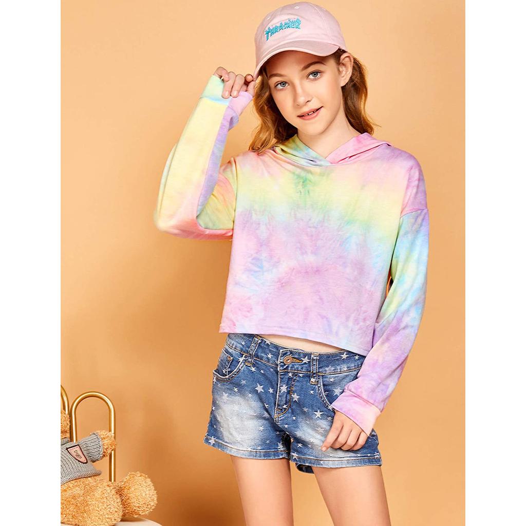 Kids Sweatshirts Teen Girls Crop Tops Tie-Dye Fashion Hoodies Blouses Pullover Tops Kids Sweatshirts Teen Girls Crop Tops Tie-Dye Fashion Hoodies Blouses Pullover Tops