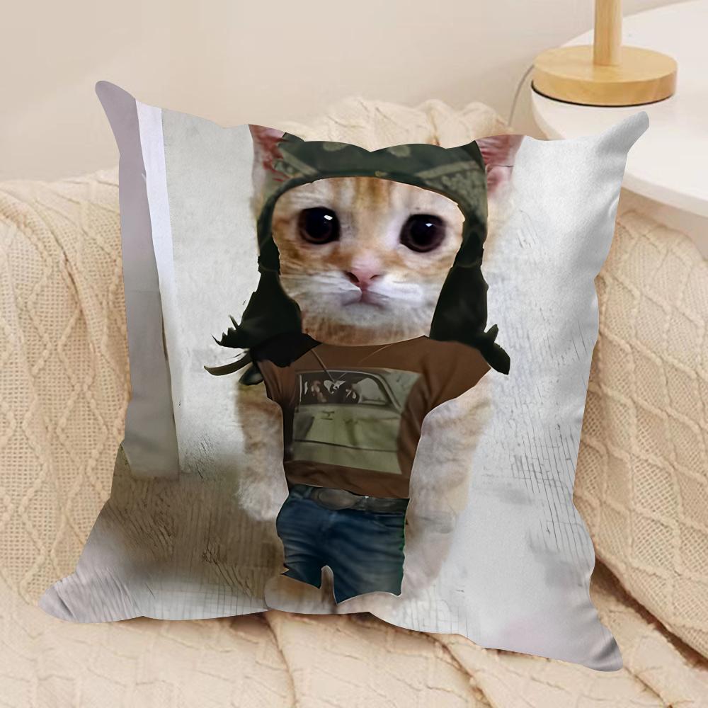 Cute Cat Funny Cushion Cover Silky Short Plush Invisible Zipper Dustproof Sofa Pillow Case For Home Decor