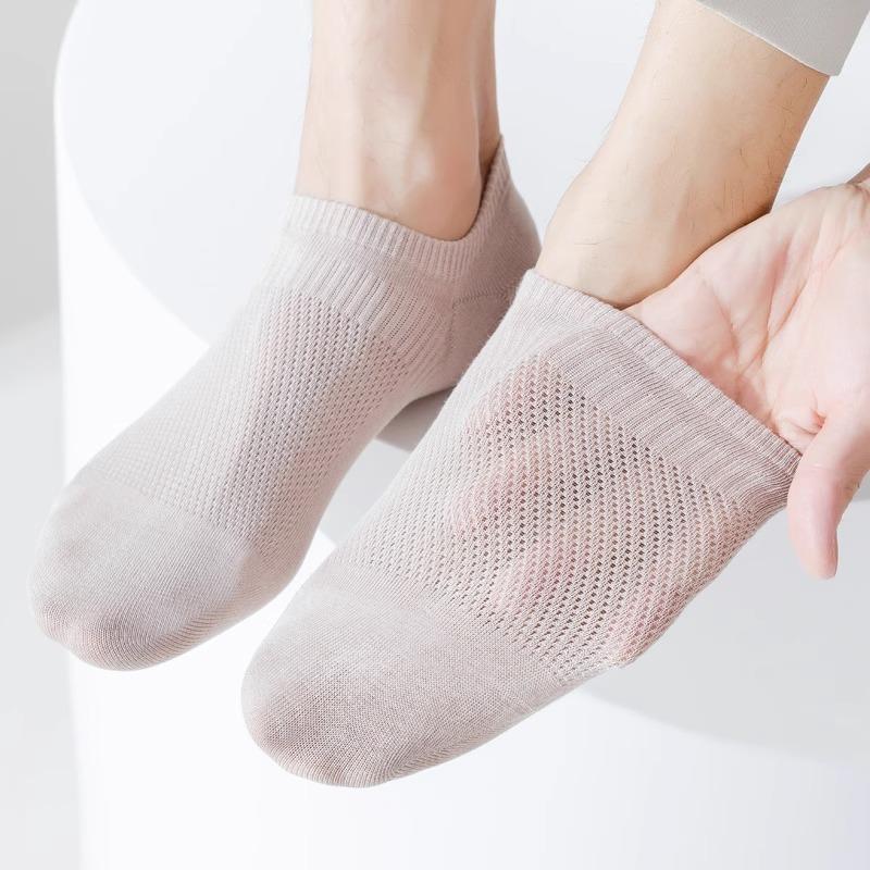 5 Pairs of Boneless Boat Socks Men's Summer Thin Mesh Breathable Socks Invisible Not Off The Heel Anti-odour Shallow Mouth Short Socks