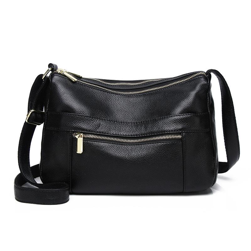 

Кожаная женская сумка Прямые продажи Первый слой коровьей кожи Узор личи Сумка для мам среднего возраста Одно плечо через плечо Мягкая кожаная сумка с несколькими карманами чёрный