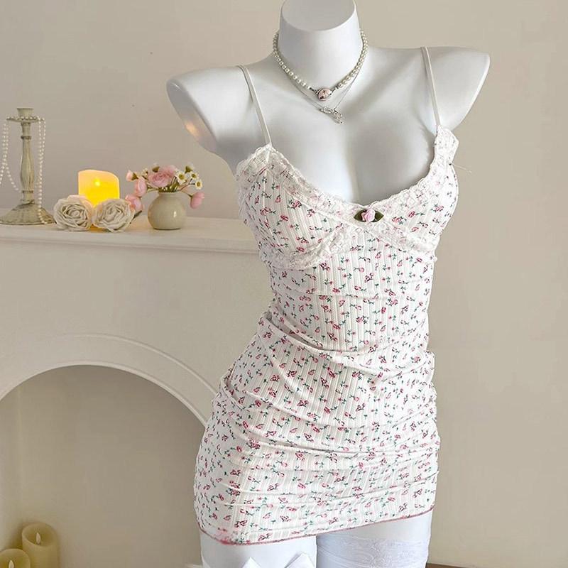 Sex underwear pure desire wind V-neck small floral suspender nightdress sexy rose floral suspender nightdress one size fits all
