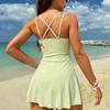 2026 Neues Europäisches und Amerikanisches Lilien-Print-Kleid Badeanzug Damen Kreuz-Rückenfrei Urlaub Thermalquelle Bikini