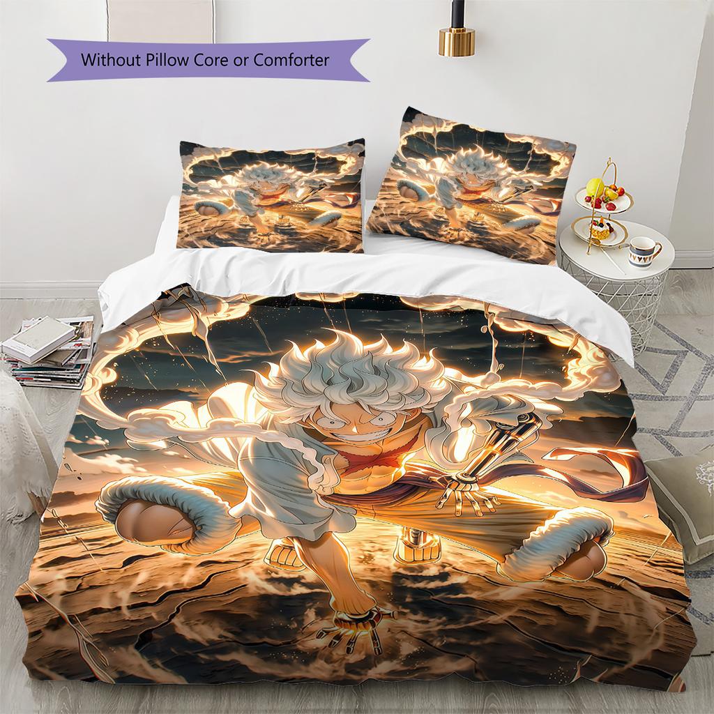 One Piece Luffy Gear 5 Nika Bedding Set, 1 Duvet Cover & 2 Pillowcases, Home Bedroom, Perfect Gift for Fans