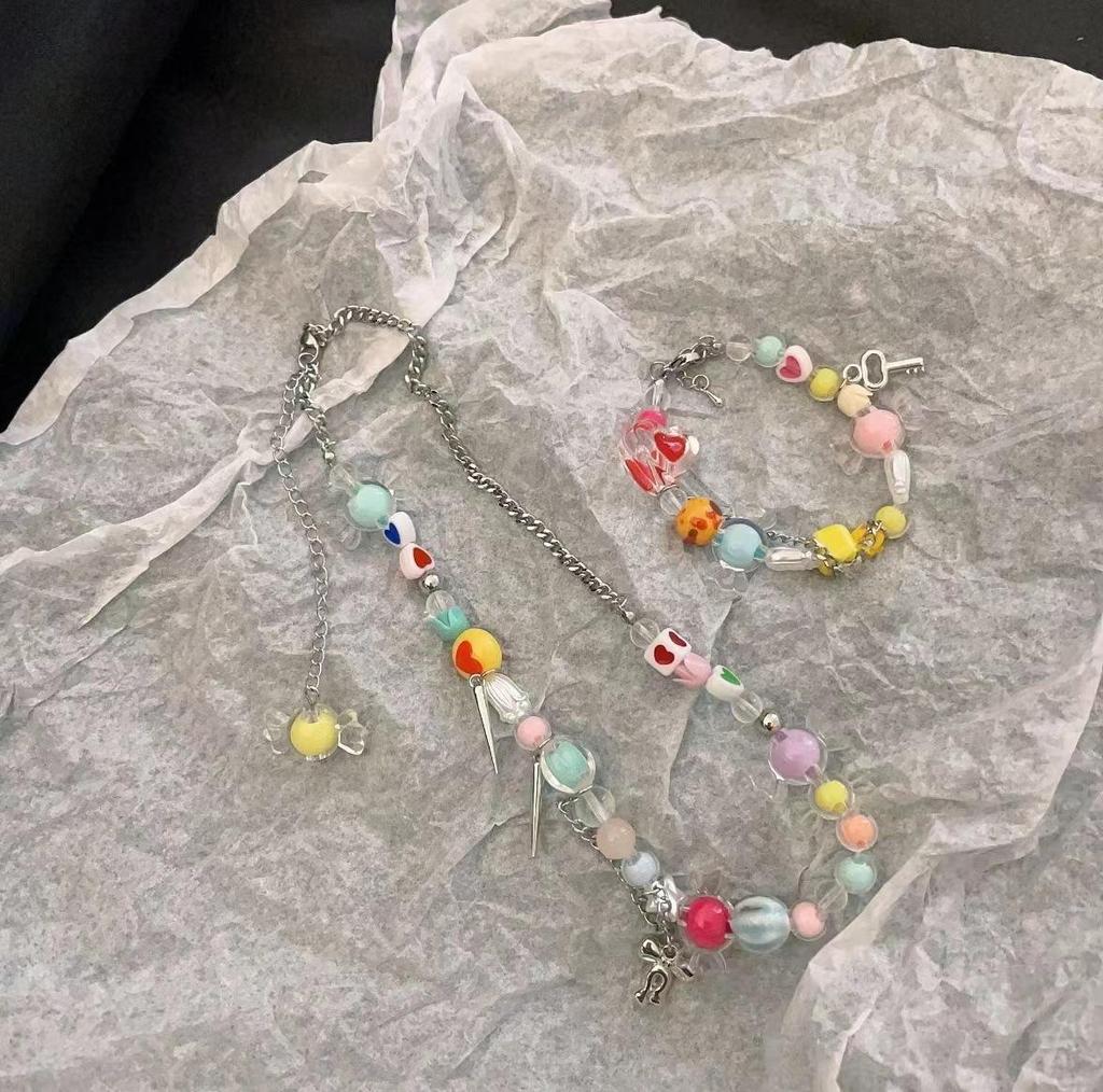 Candy Sweetheart: Trendy Colorful Beaded Necklace & Bracelet for Women