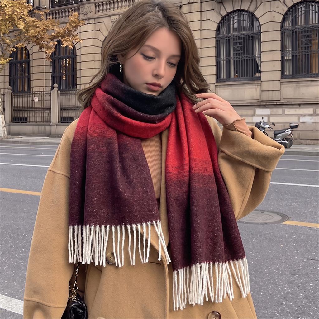 Fashion Ombre Gradient Tassel Scarf Women Soft Imitation Cashmere Shawl Warm Winter Neck Wrap City Streetwear Lady Fashion Gift
